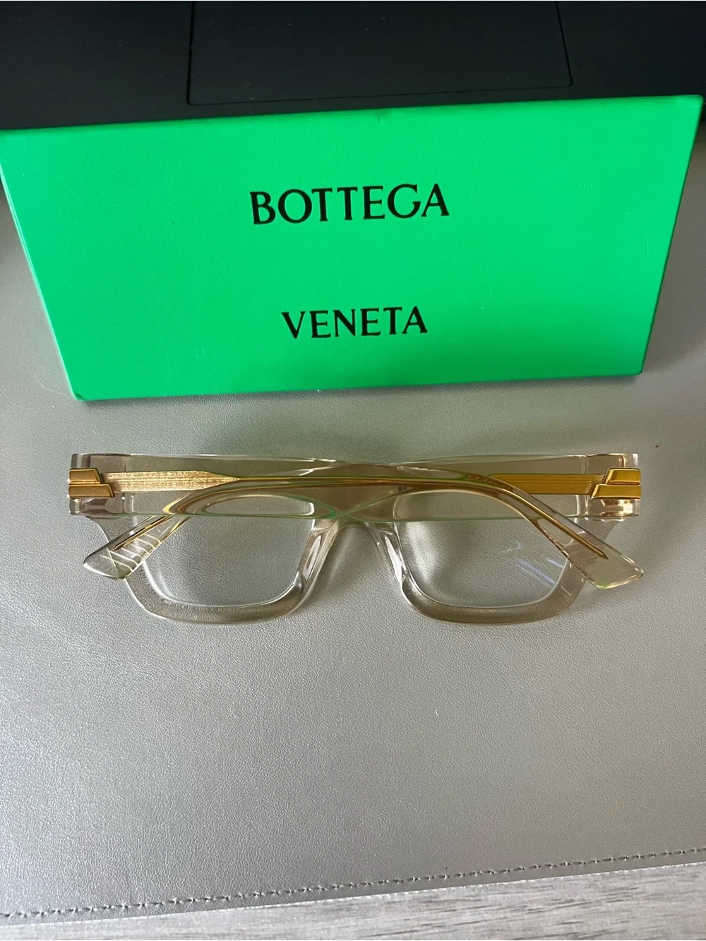 Bottega Veneta Women's Clear Beige Square Frame Glasses proscribed